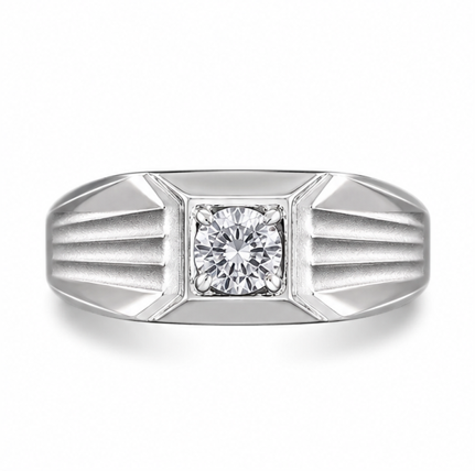 Men’s Square Zircon Signet Ring – 925 Sterling Silver Textured Designer Ring