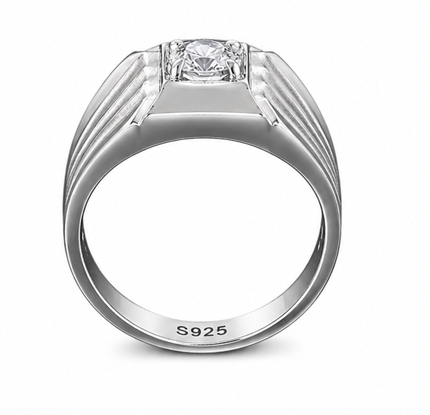 Men’s Square Zircon Signet Ring – 925 Sterling Silver Textured Designer Ring