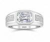 Men’s Cushion-Cut Solitaire Ring – 925 Sterling Silver with Textured Side Detailing