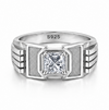 Men’s Textured Panel Square Stone Ring – 925 Sterling Silver Bold Designer Ring