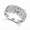 Men’s Textured Panel Square Stone Ring – 925 Sterling Silver Bold Designer Ring