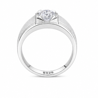Men’s Classic Round Solitaire Ring – 925 Sterling Silver Square Mount