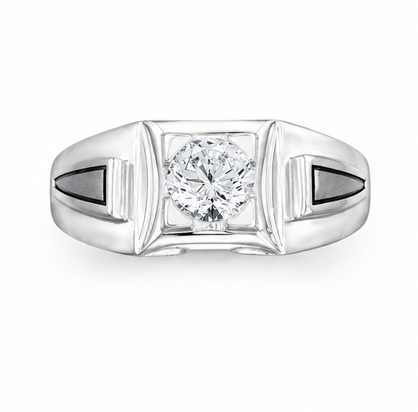 Geometric V-Pattern Round-Cut Stone Ring – 925 Sterling Silver Designer Statement Ring for Men