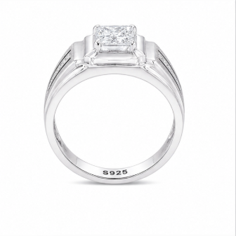 Premium Square-Cut Stone Ring for Men – 925 Sterling Silver Designer Statement Ring