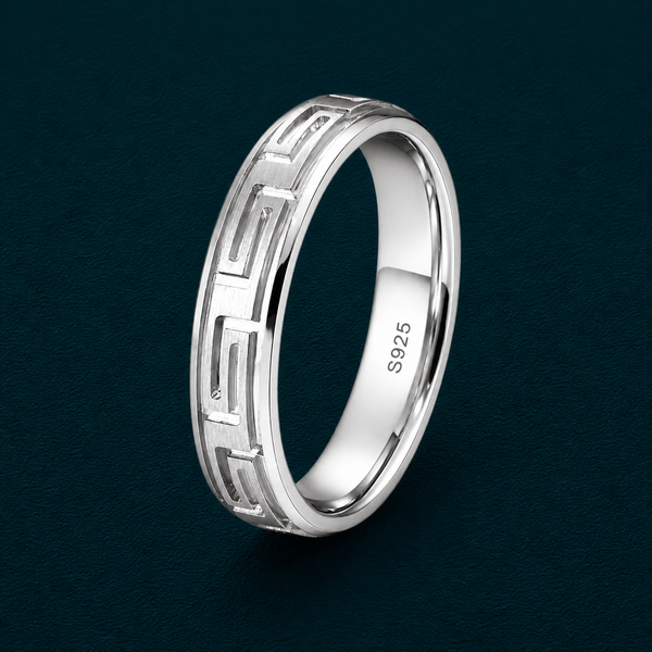 Modern Greek Pattern Band Ring in 925 Sterling Silver