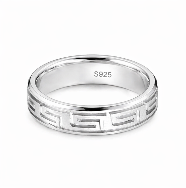 Modern Greek Pattern Band Ring in 925 Sterling Silver