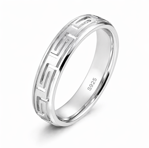 Modern Greek Pattern Band Ring in 925 Sterling Silver