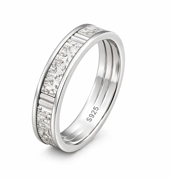 Elegant Textured Groove Band Ring in 925 Sterling Silver