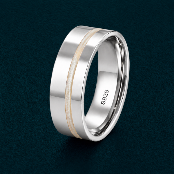 Classic Silver Band Ring with Ivory Inlay in 925 Sterling Silver