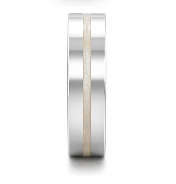 Classic Silver Band Ring with Ivory Inlay in 925 Sterling Silver