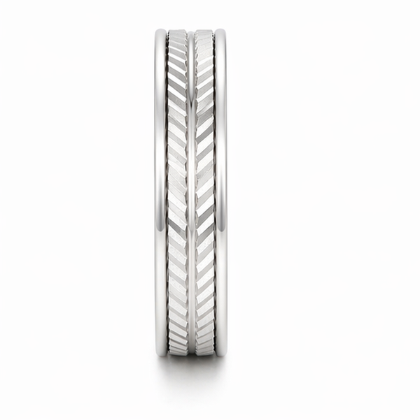 Dual Texture Chevron Pattern Ring