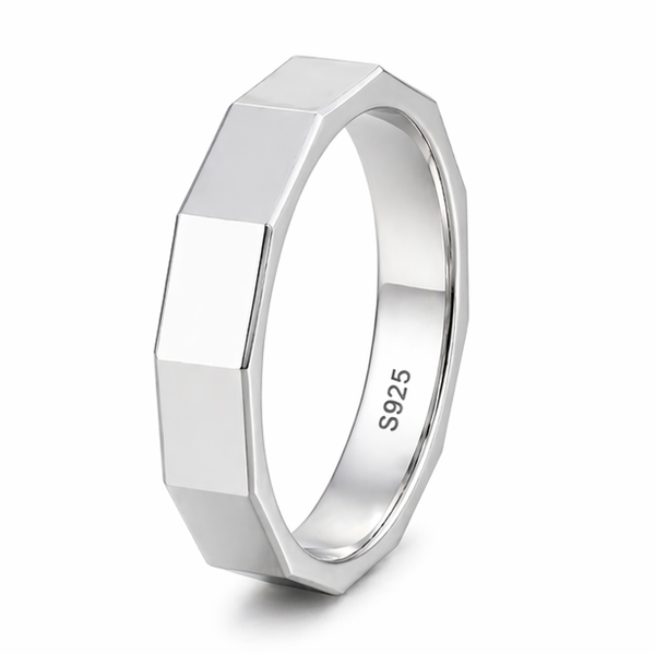 Modern Geometric Hexagon Ring in 925 Sterling Silver