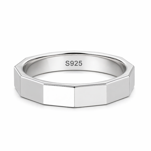 Modern Geometric Hexagon Ring in 925 Sterling Silver