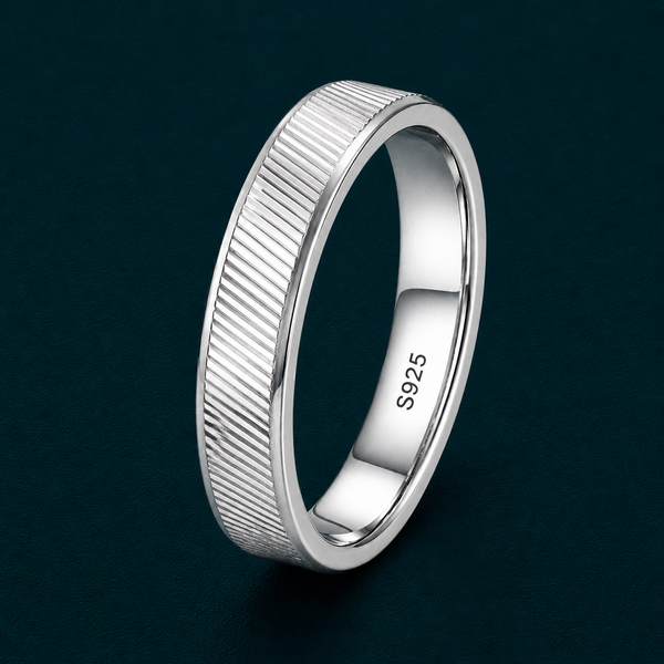 Minimal Ribbed Silver Band Ring in 925 Sterling Silver