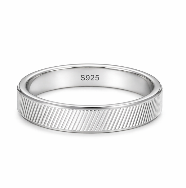Minimal Ribbed Silver Band Ring in 925 Sterling Silver