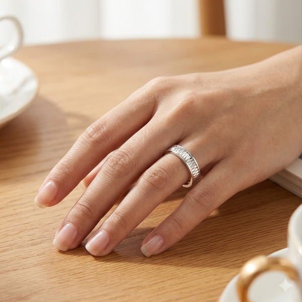 Modern Faceted Silver Band Ring in 925 Sterling Silver