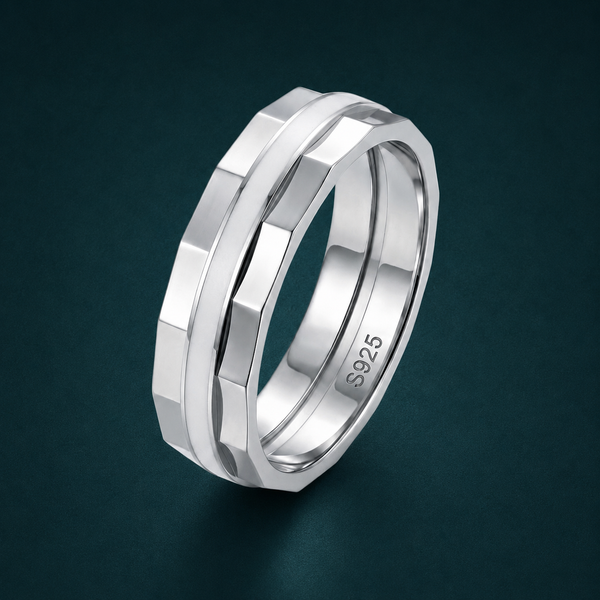 Modern Double Edge Geometric Ring in 925 Sterling Silver