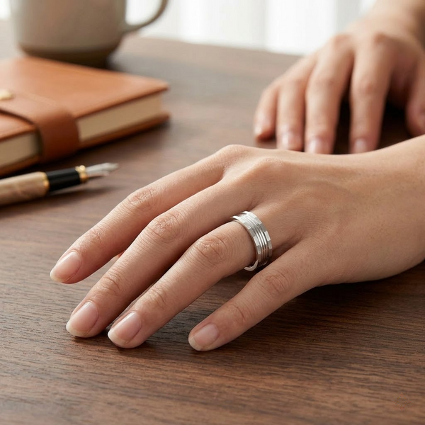 Modern Matte Groove Designer Ring in 925 Sterling Silver