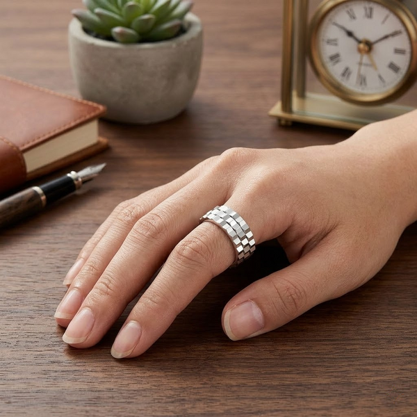 Geometric Triple Groove Band Ring in 925 Sterling Silver