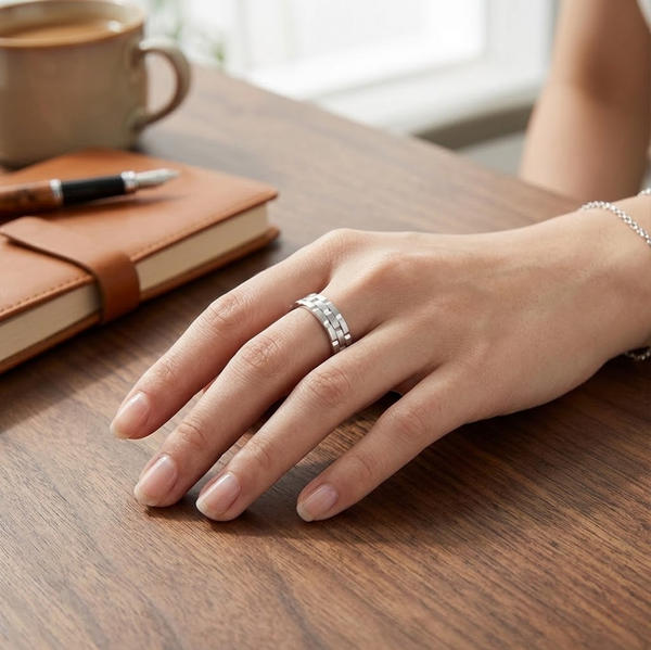 Modern Brushed Geometric Groove Ring in 925 Sterling Silver