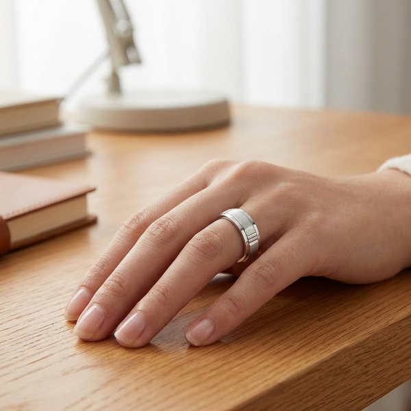 Brushed Ribbed Edge Ring in 925 Sterling Silver