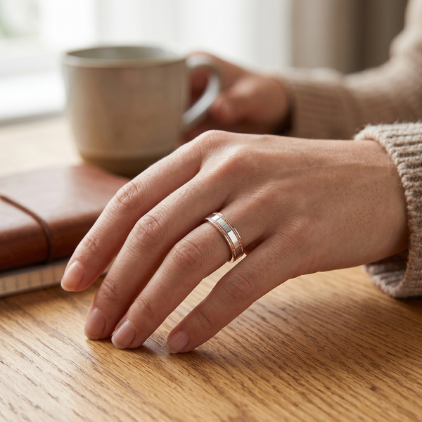 Classic Dual-Tone Beaded Band Ring in 925 Sterling Silver