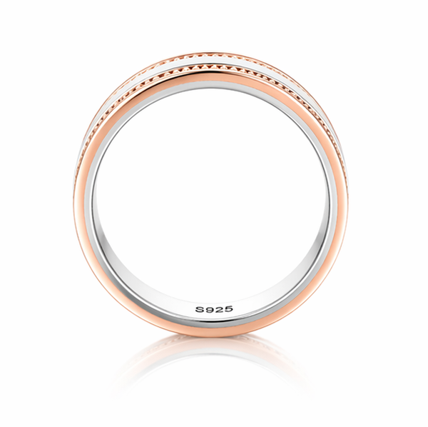 Classic Dual-Tone Beaded Band Ring in 925 Sterling Silver