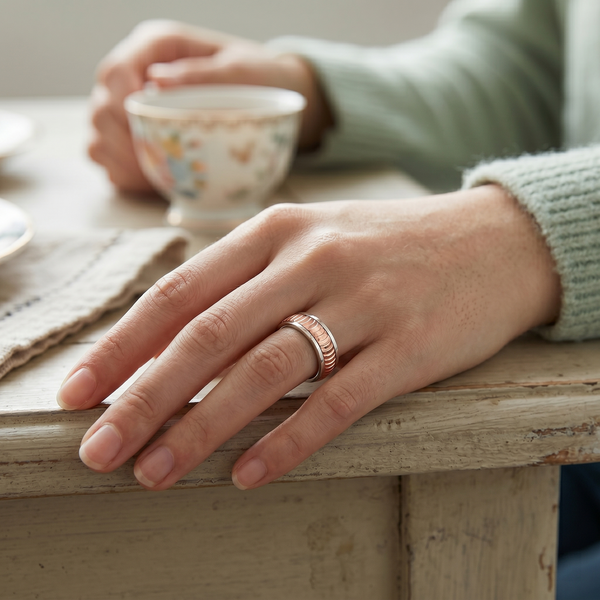 Modern Ribbed Rose Gold Band Ring in 925 Sterling Silver