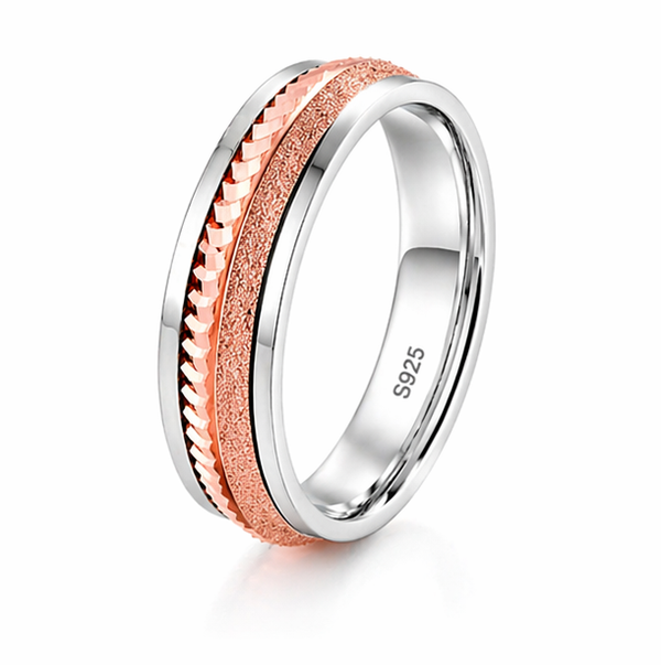Luxury Dual-Texture Rose Gold Ring in 925 Sterling Silver