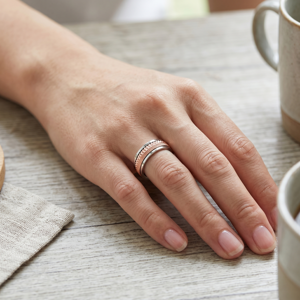 Luxury Dual-Texture Rose Gold Ring in 925 Sterling Silver