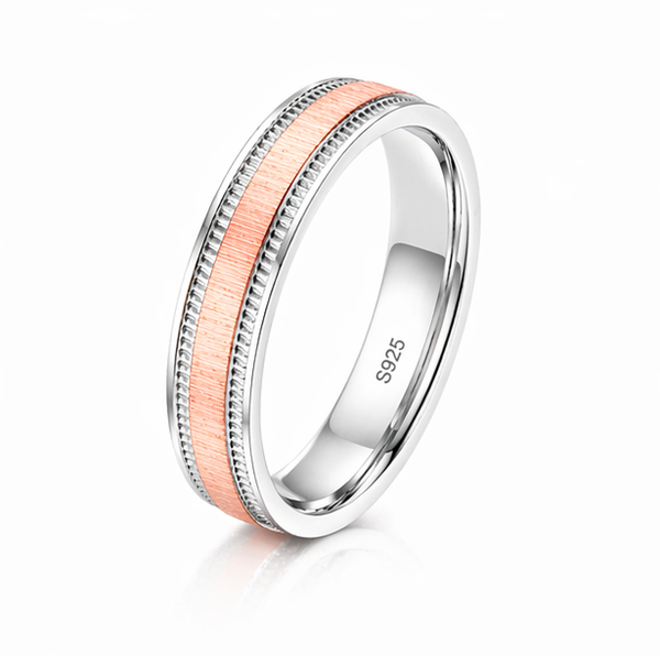 Classic Dual-Tone Textured Band Ring in 925 Sterling Silver