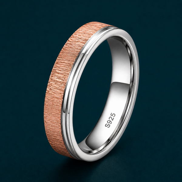 Minimal Rose Gold Textured Band Ring in 925 Sterling Silver