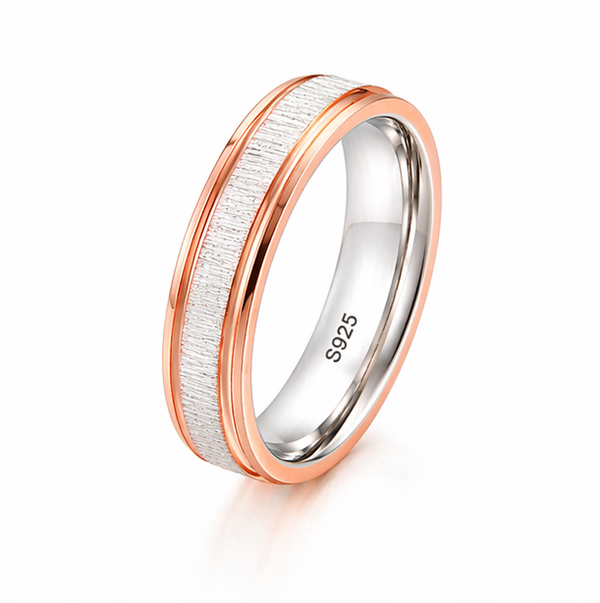 Minimal Dual-Tone Textured Band Ring in 925 Sterling Silver
