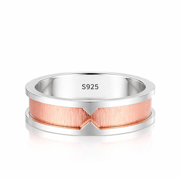 Modern Dual-Tone Textured Band Ring in 925 Sterling Silver