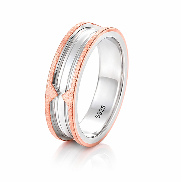 Elegant Dual-Tone Groove Designer Ring in 925 Sterling Silver