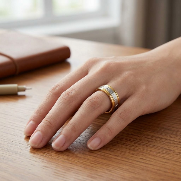 Dual Tone Brushed Groove Ring in 925 Sterling Silver