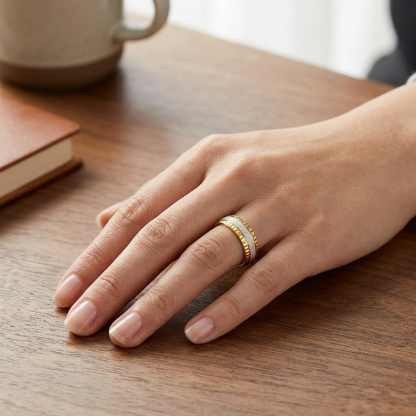 Luxury Dual Tone Textured Band Ring in 925 Sterling Silver