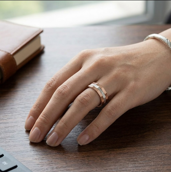 Modern Dual Tone Geometric Ring in 925 Sterling Silver