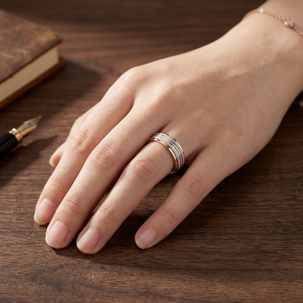 Elegant Dual Tone Textured Band Ring in 925 Sterling Silver