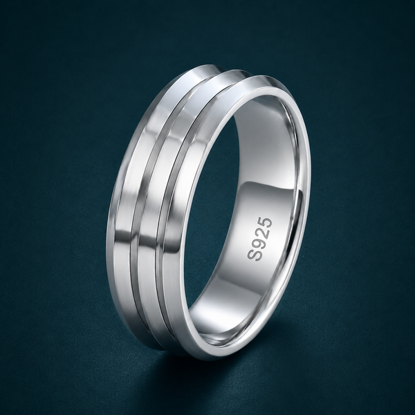 Classic Double Groove Band Ring in 925 Sterling Silver