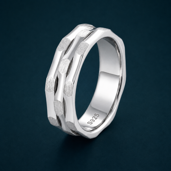 Modern Faceted Dot Texture Ring in 925 Sterling Silver