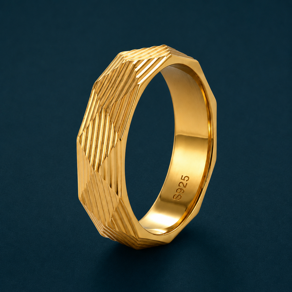 Geometric Textured Gold Ring in 925 Sterling Silver
