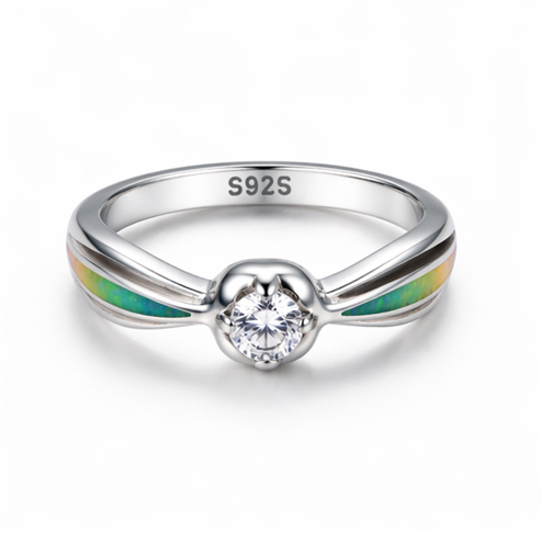 Opal Inlay Solitaire Ring in 925 Sterling Silver