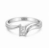 Princess Cut Wave Solitaire Ring in 925 Sterling Silver