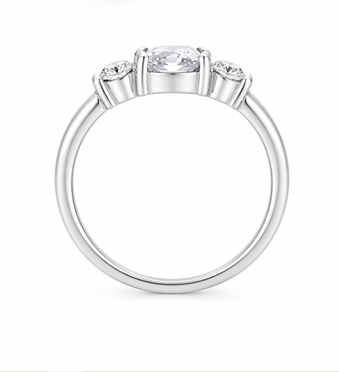 Three-Stone Oval & Round Solitaire Ring in 925 Sterling Silver