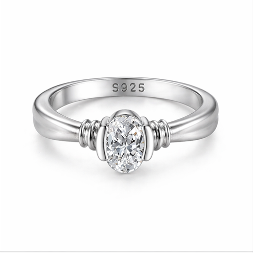 Classic Oval Solitaire Ring in 925 Sterling Silver