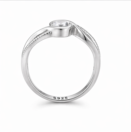 Infinity Wave Solitaire Ring in 925 Sterling Silver