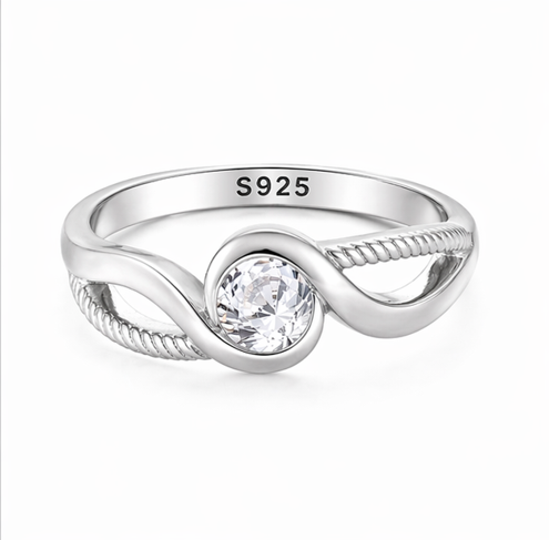 Infinity Wave Solitaire Ring in 925 Sterling Silver