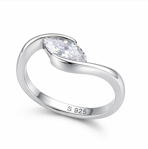 Elegant Marquise Solitaire Ring in 925 Sterling Silver