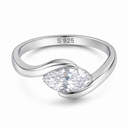 Elegant Marquise Solitaire Ring in 925 Sterling Silver
